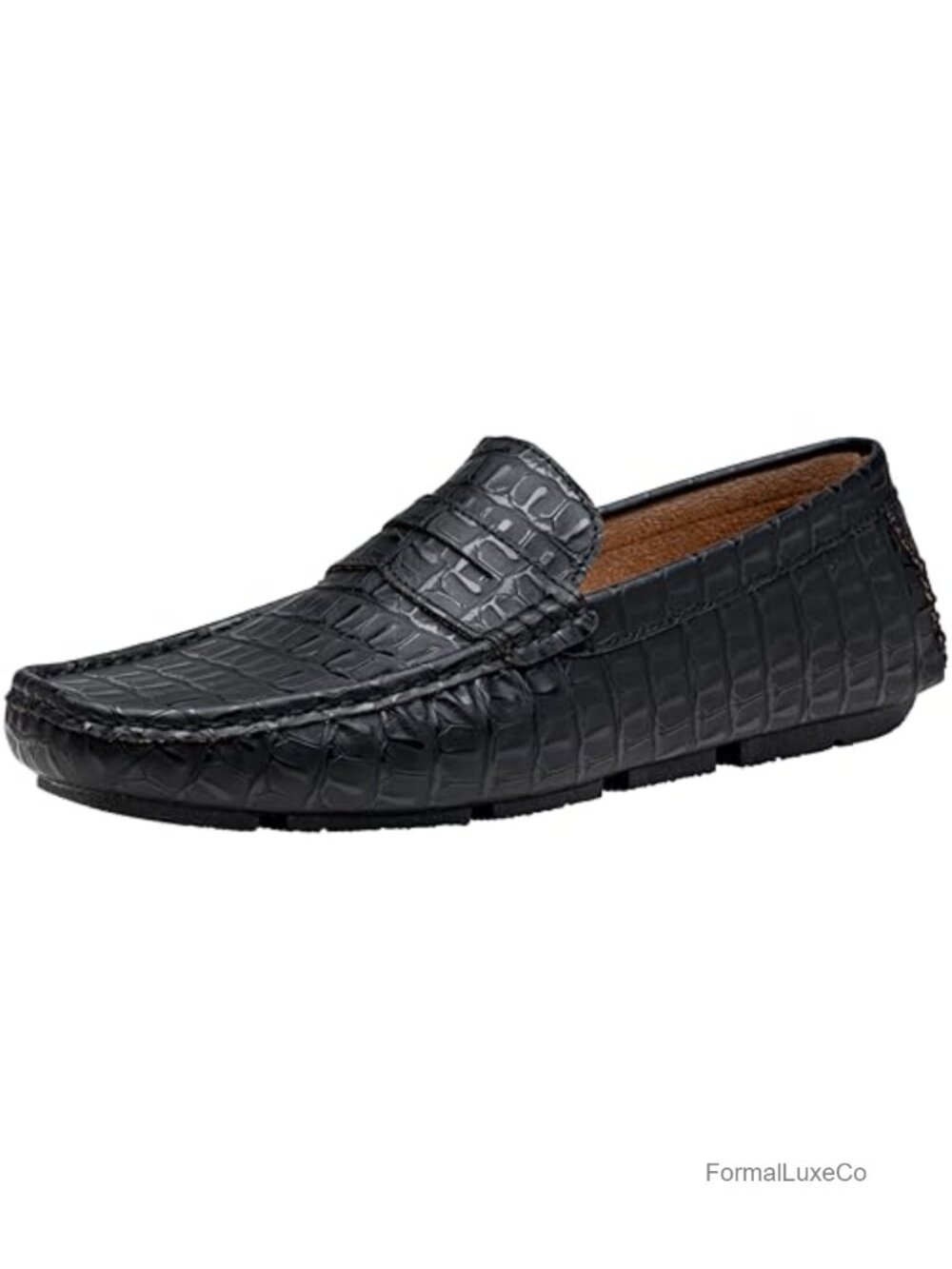 Men's Crocodile-Print Faux Leather Penny Loafers Slip-On Dress Shoes